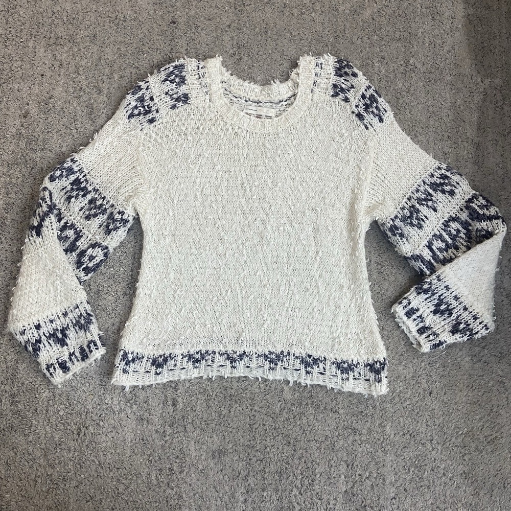 Anthropologie Pilcro Womens MED Petra Feathered Knitted Wool Sweater White